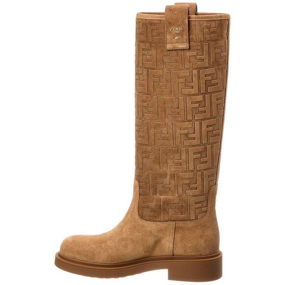 Fendi Filo Ff Suede Knee-High Boot, Brown - Picture 2 of 5
